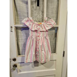 Penelope Mack Pink, White,‎ & Gold Striped Dress Girl's Size 5